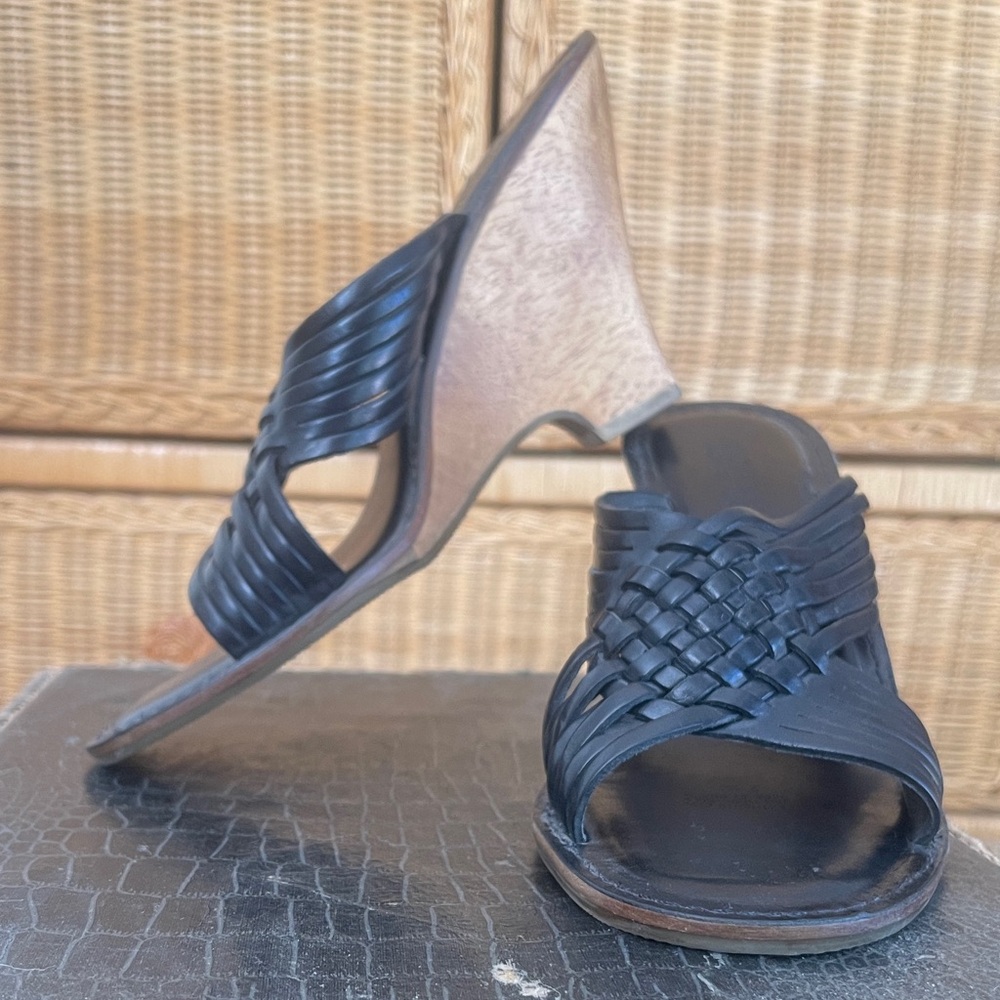 Michael Kors Black Leather Wood Wedges